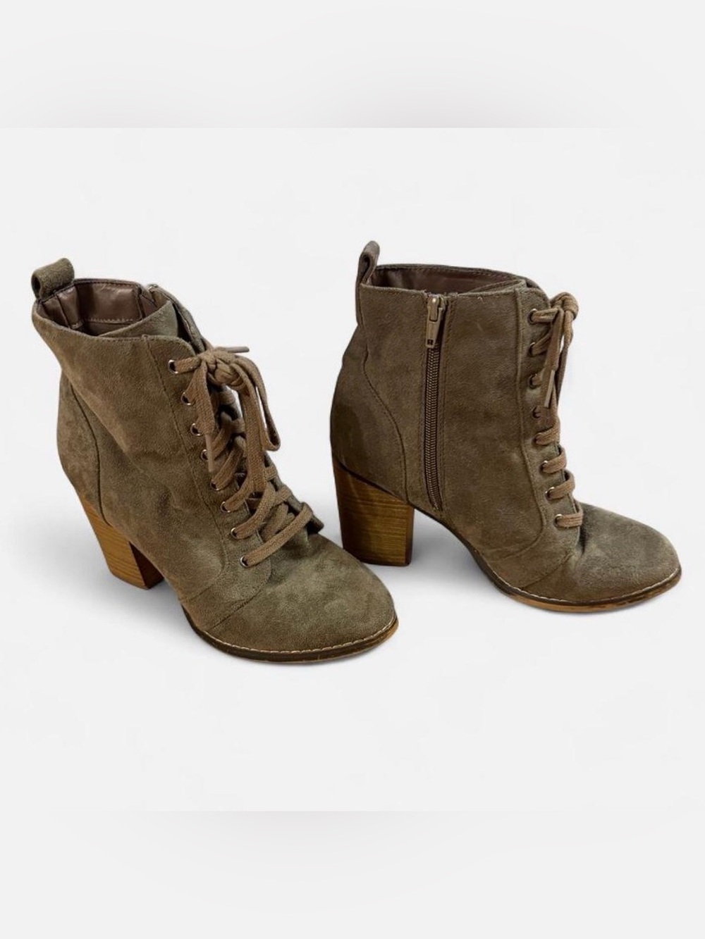 Olive Green Suede Heel Ankle Boots size 8